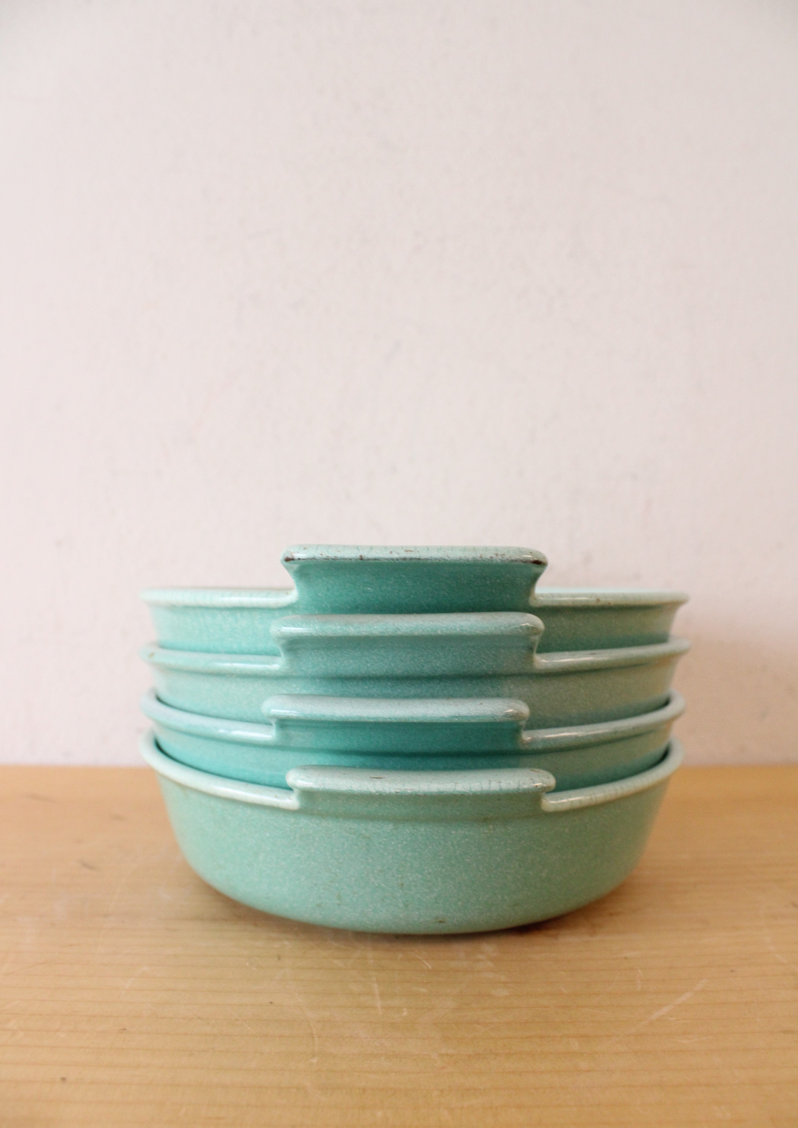 Prizer Ware Teal Handled Small Ceramic Set Of 4 Dishes