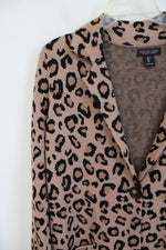 NEW Rachel Zoe Leopard Print Knit Collared Long Cardigan | L