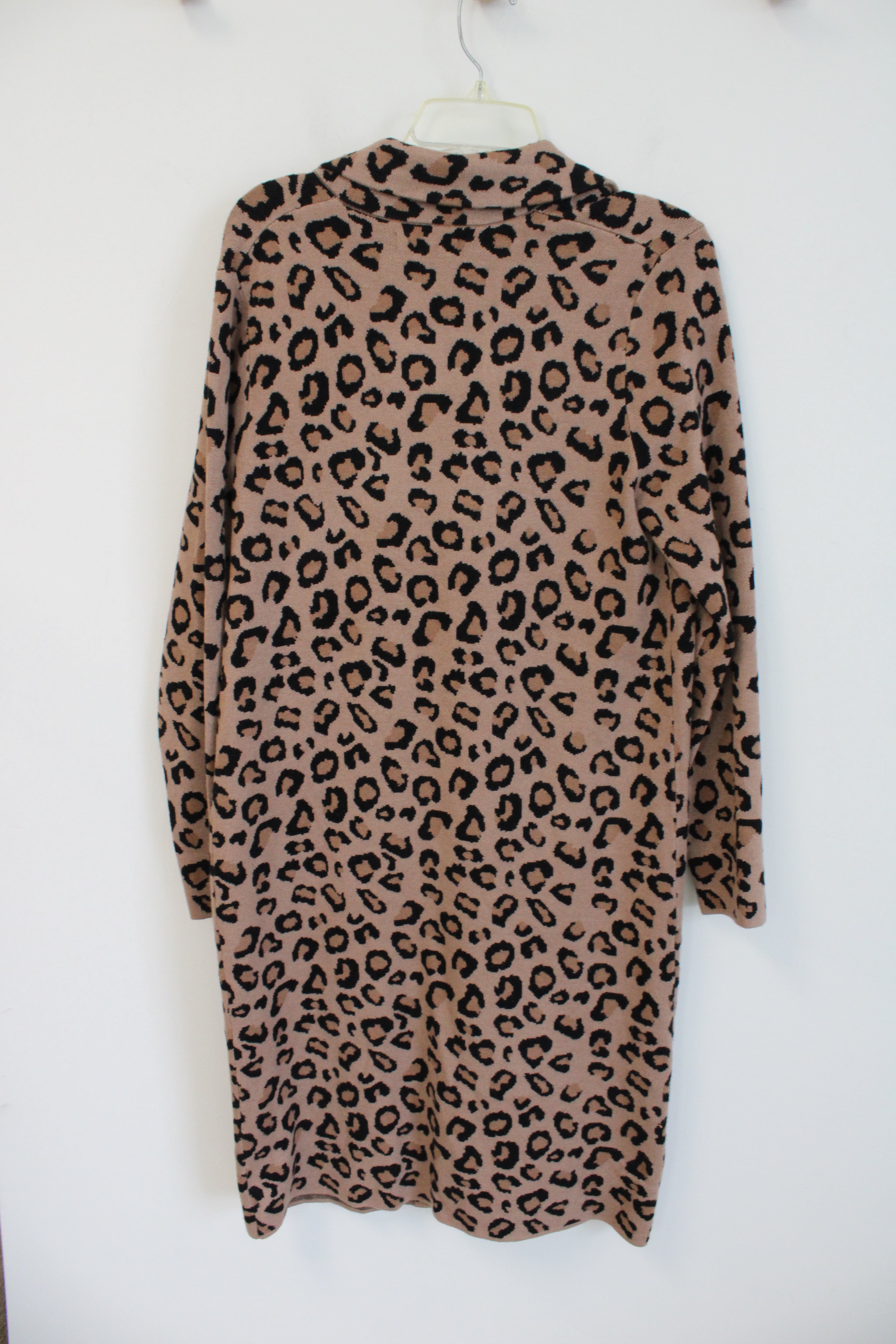 NEW Rachel Zoe Leopard Print Knit Collared Long Cardigan | L