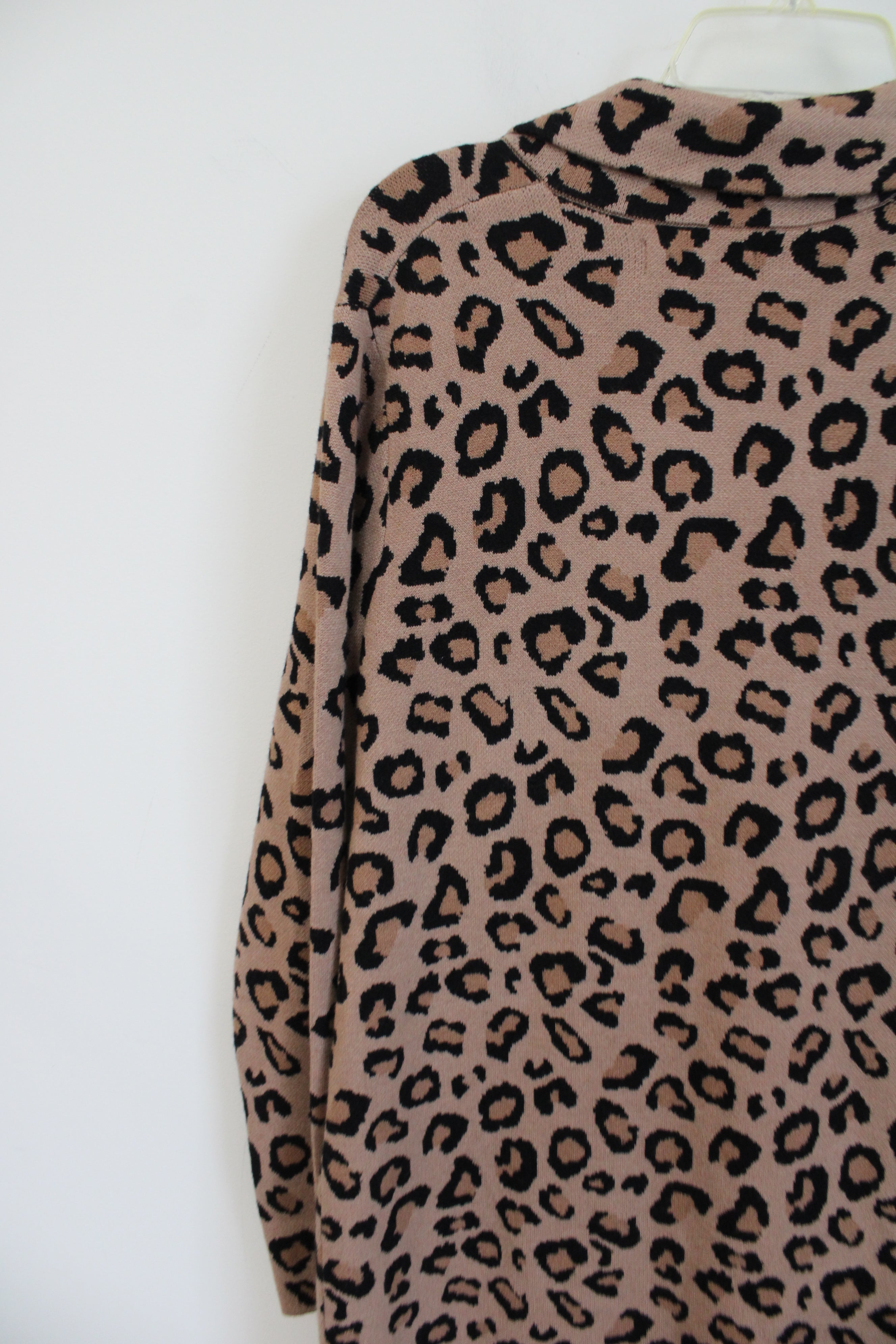 NEW Rachel Zoe Leopard Print Knit Collared Long Cardigan | L