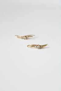 14K Yellow Gold Opal & Clear Stone Wave Earclimber Earrings