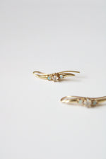 14K Yellow Gold Opal & Clear Stone Wave Earclimber Earrings