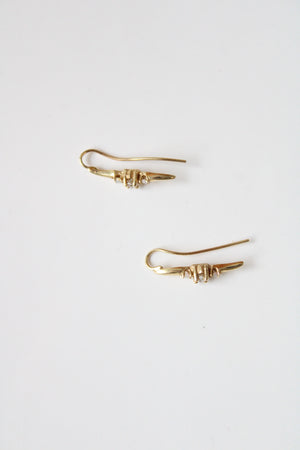 14K Yellow Gold Opal & Clear Stone Wave Earclimber Earrings