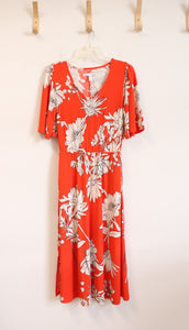 Girl With Curves Orange & White Floral Midi Dress | XXS