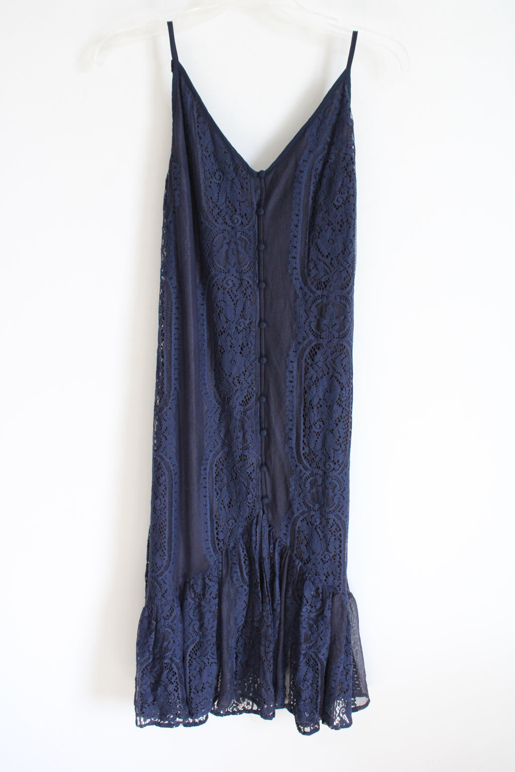 Lulus Navy Blue Lace Button Down Dress | S