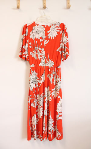 Girl With Curves Orange & White Floral Midi Dress | XXS