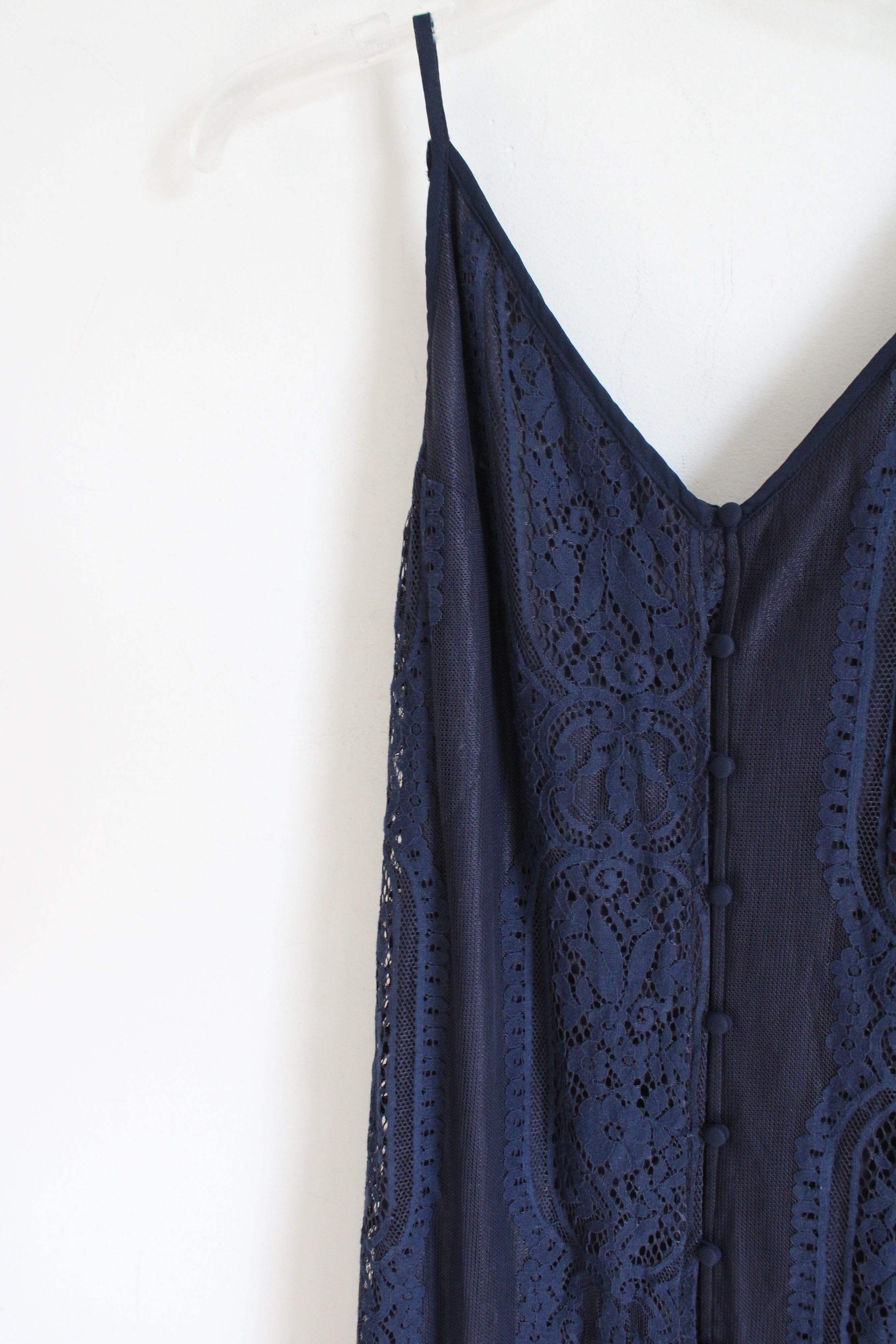 Lulus Navy Blue Lace Button Down Dress | S