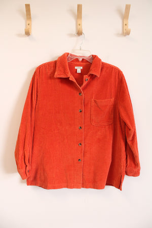 L.L. Bean Orange Corduroy Button Down Shirt | M Petite