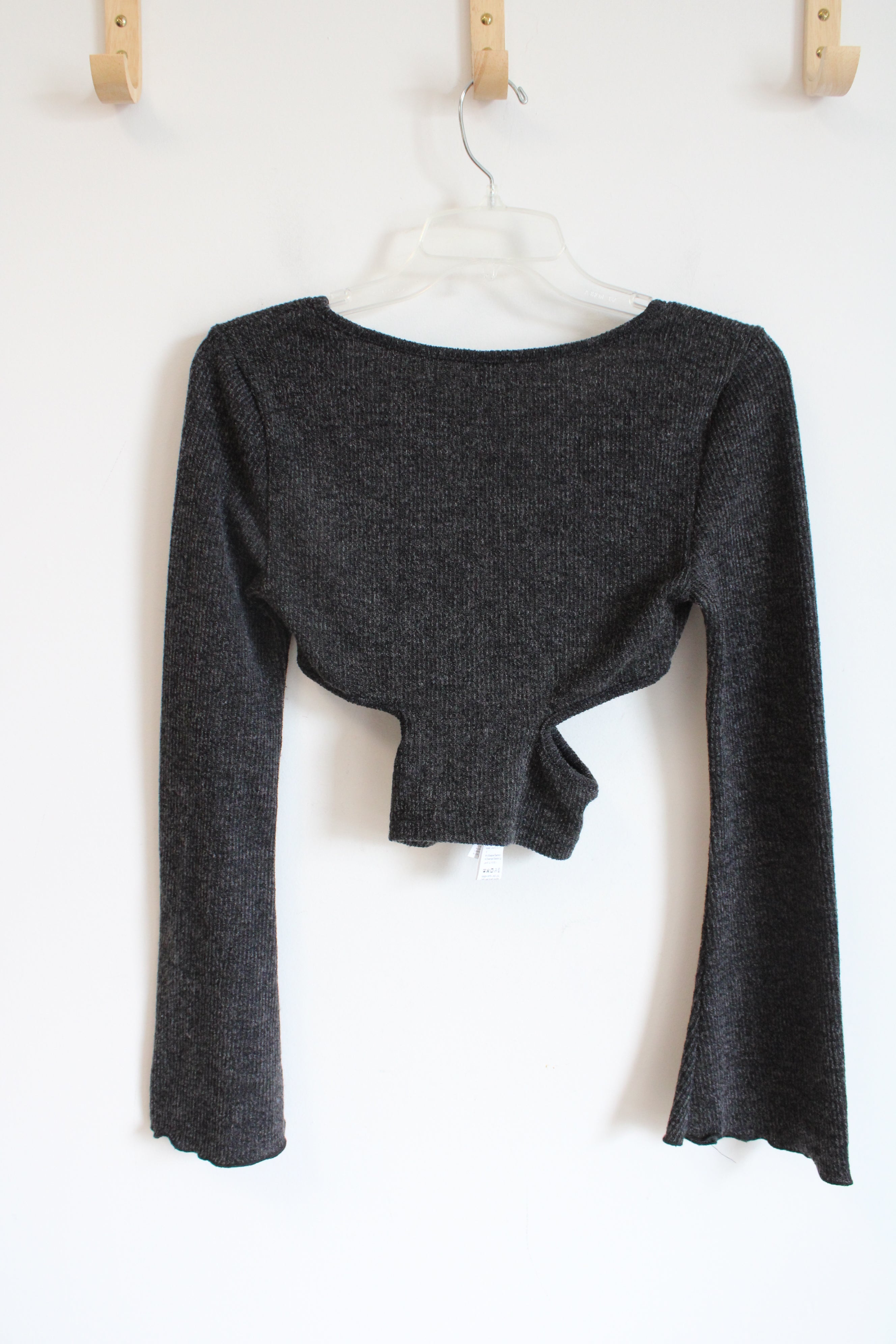 NEW Shein Open Sided Charcoal Gray Cropped Long Sleeved Top | S