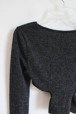 NEW Shein Open Sided Charcoal Gray Cropped Long Sleeved Top | S