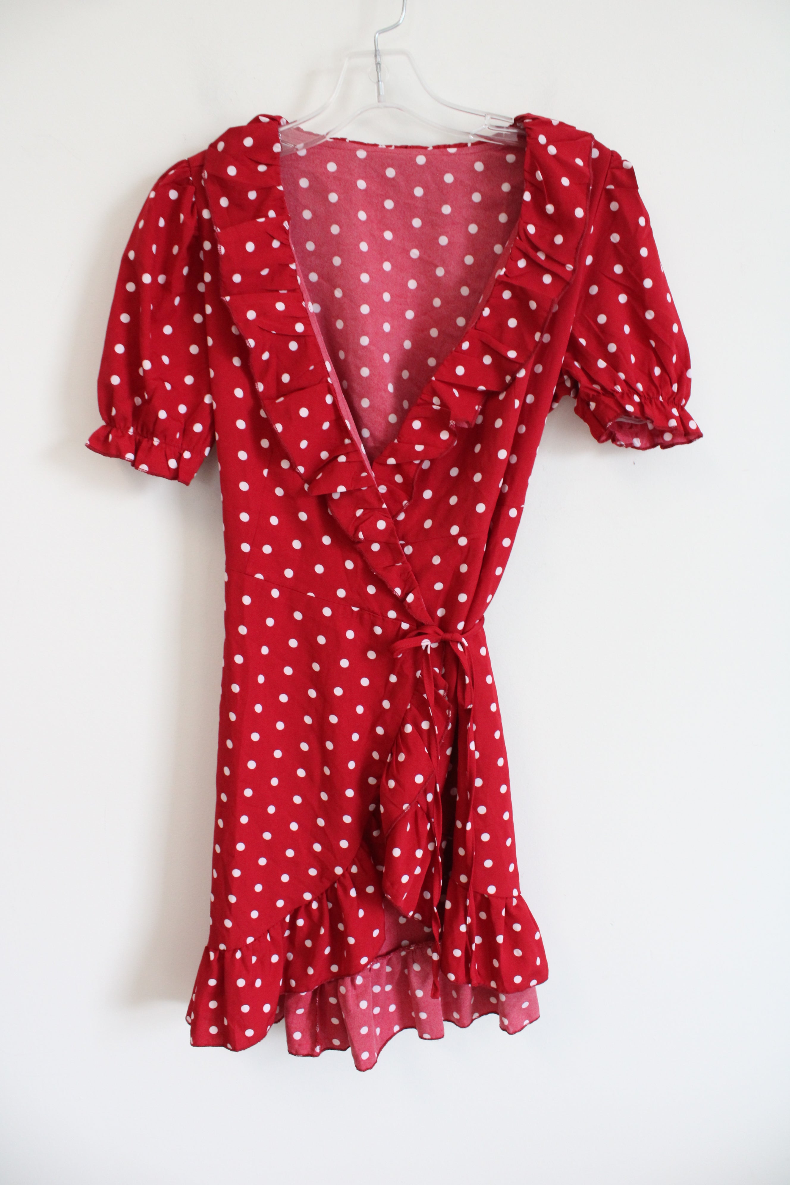 Shein Red White Polka Dot Wrap Dress | S