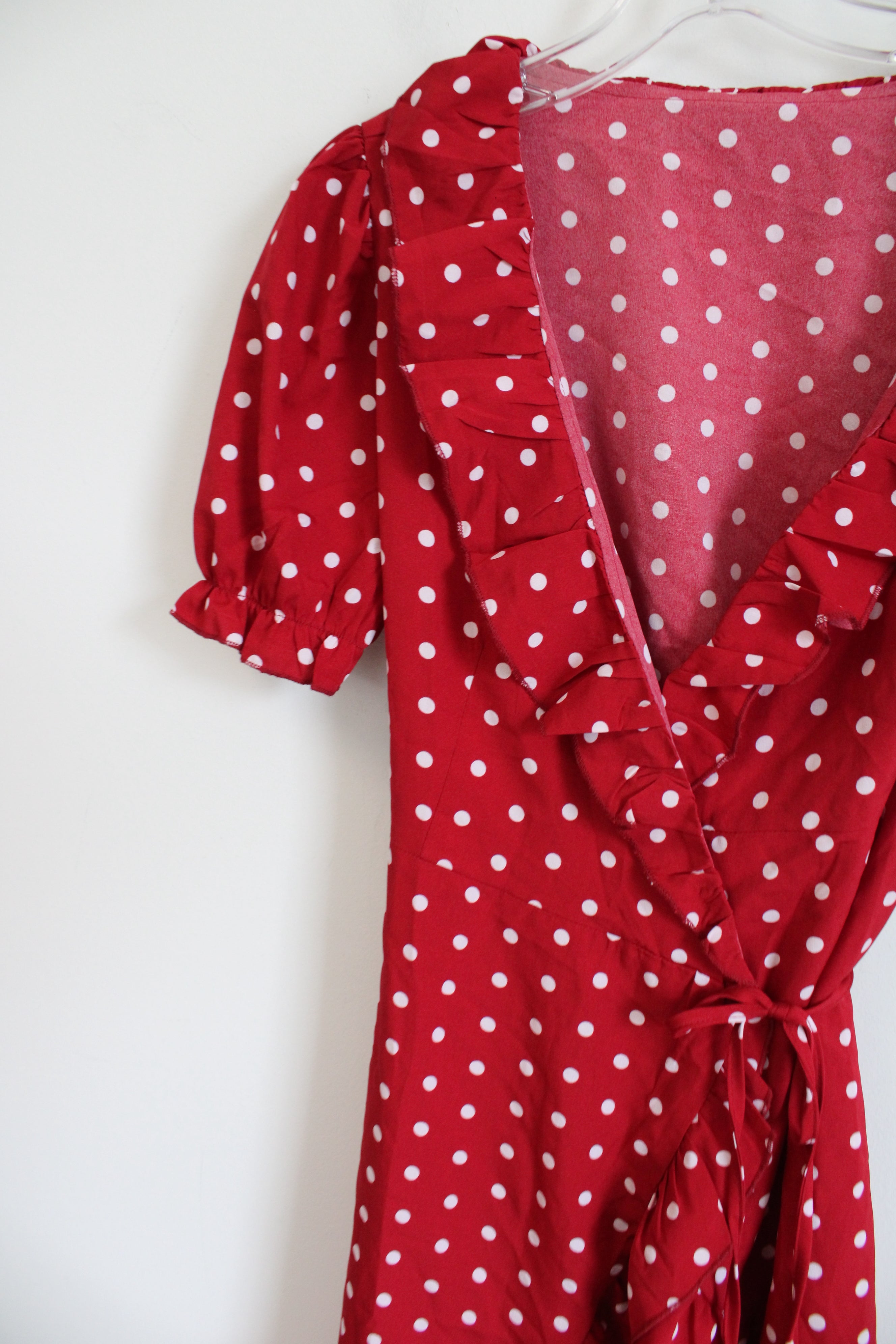 Shein Red White Polka Dot Wrap Dress | S