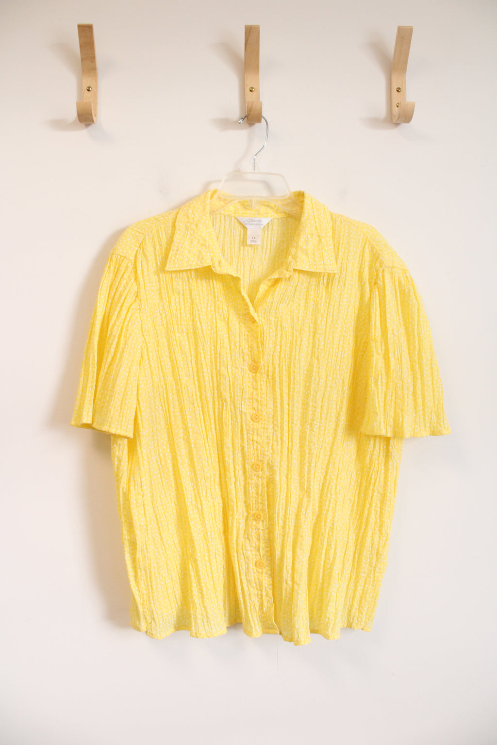 CJ Banks Yellow & White Polka Dot Button Down Top | 1X