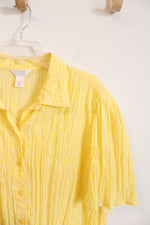 CJ Banks Yellow & White Polka Dot Button Down Top | 1X