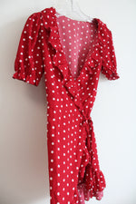 Shein Red White Polka Dot Wrap Dress | S