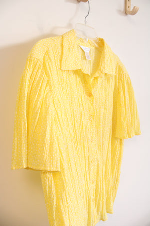 CJ Banks Yellow & White Polka Dot Button Down Top | 1X