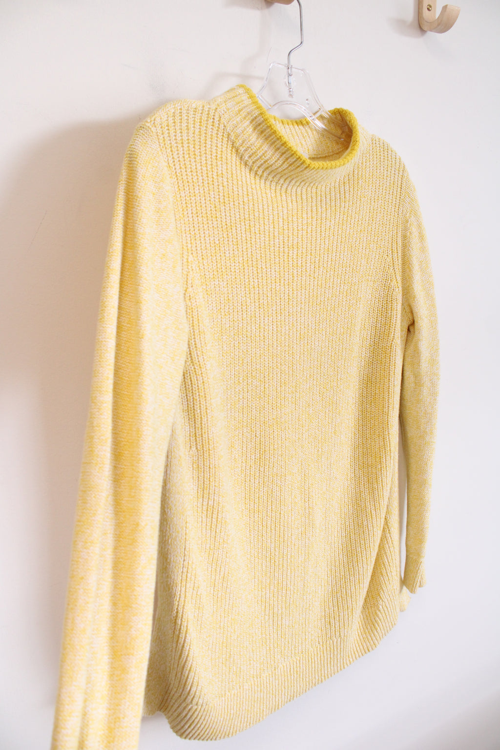 LOFT Yellow & White Knit Mock Neck Sweater | M