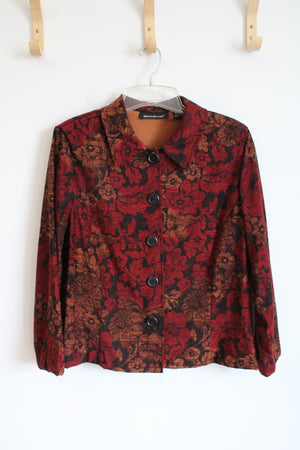 Briggs New York Red & Brown Floral Black Jacket | XL