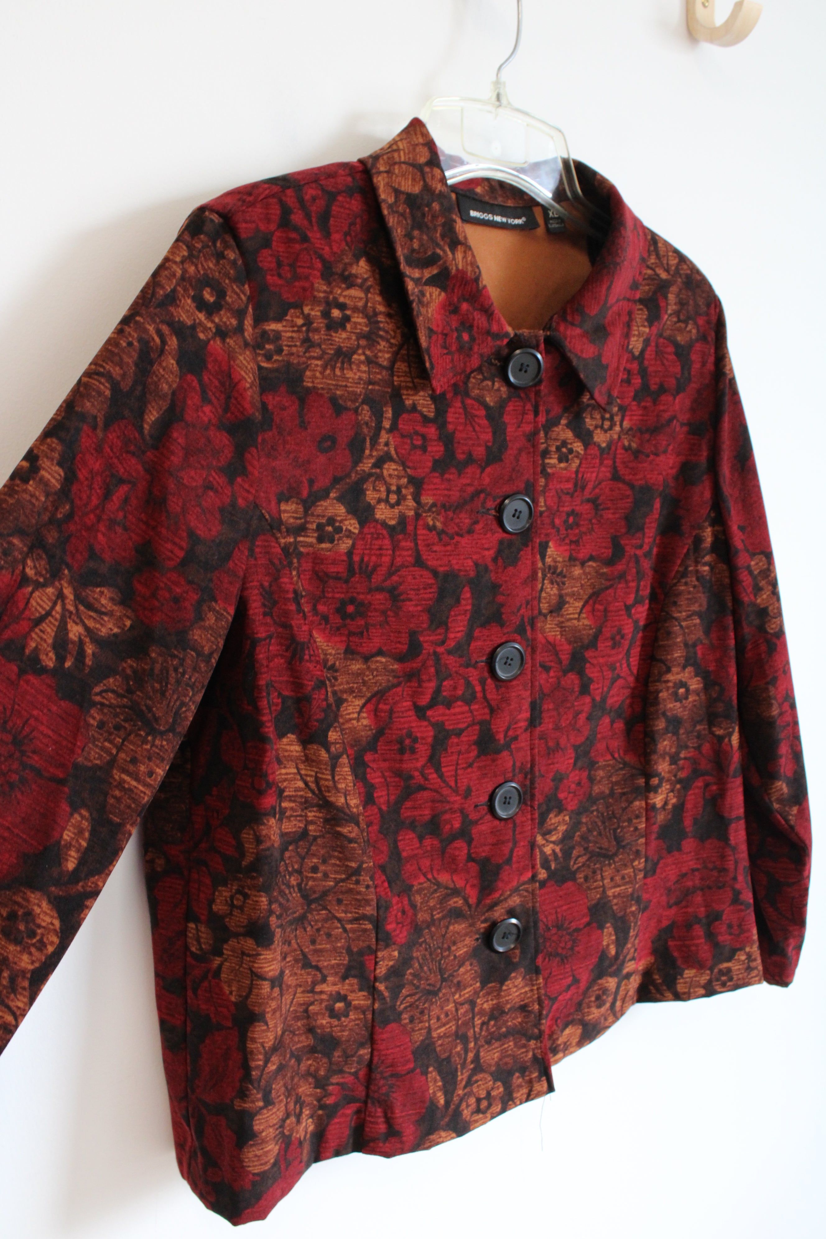 Briggs New York Red & Brown Floral Black Jacket | XL