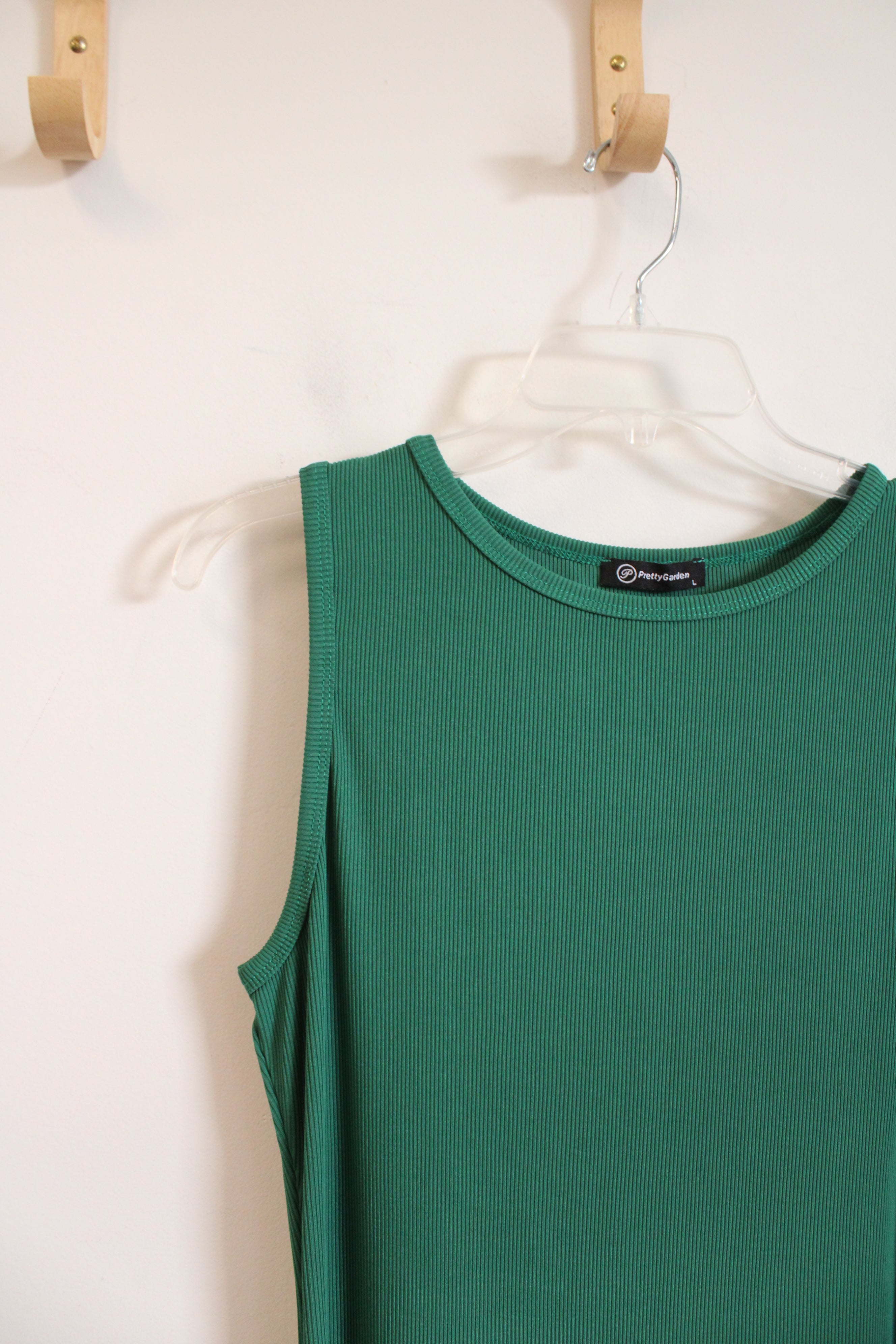 Pretty Garden Green Ribbed Midi Tank Dress | L