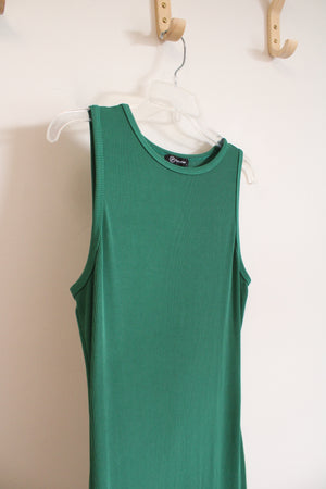 Pretty Garden Green Ribbed Midi Tank Dress | L