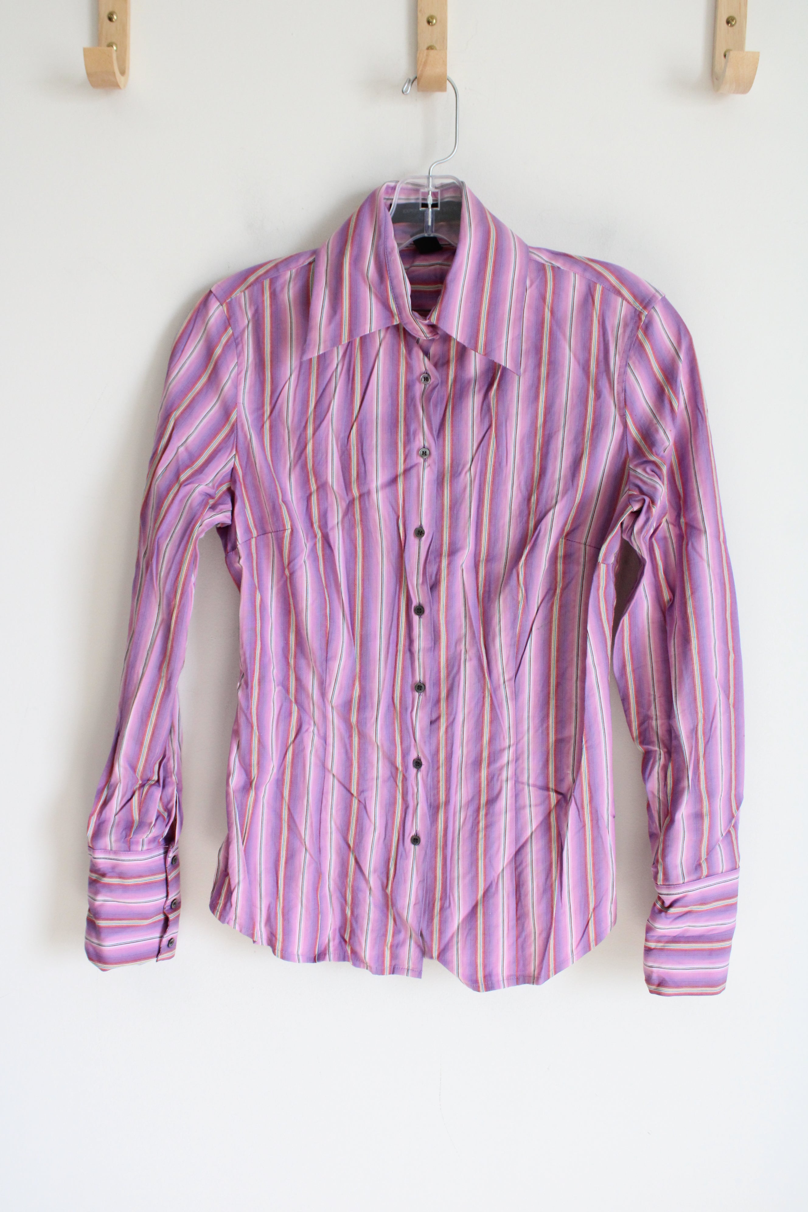 Express Design Studio Classic Purple Pink Striped Button Down Shirt | 2