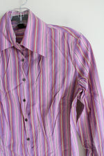 Express Design Studio Classic Purple Pink Striped Button Down Shirt | 2