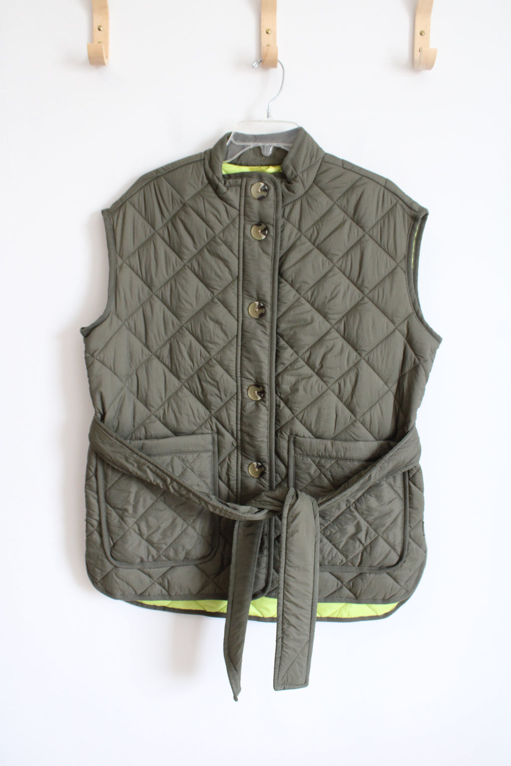 Free Assembly Green Quilted Button Down Tied Vest | M