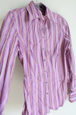 Express Design Studio Classic Purple Pink Striped Button Down Shirt | 2