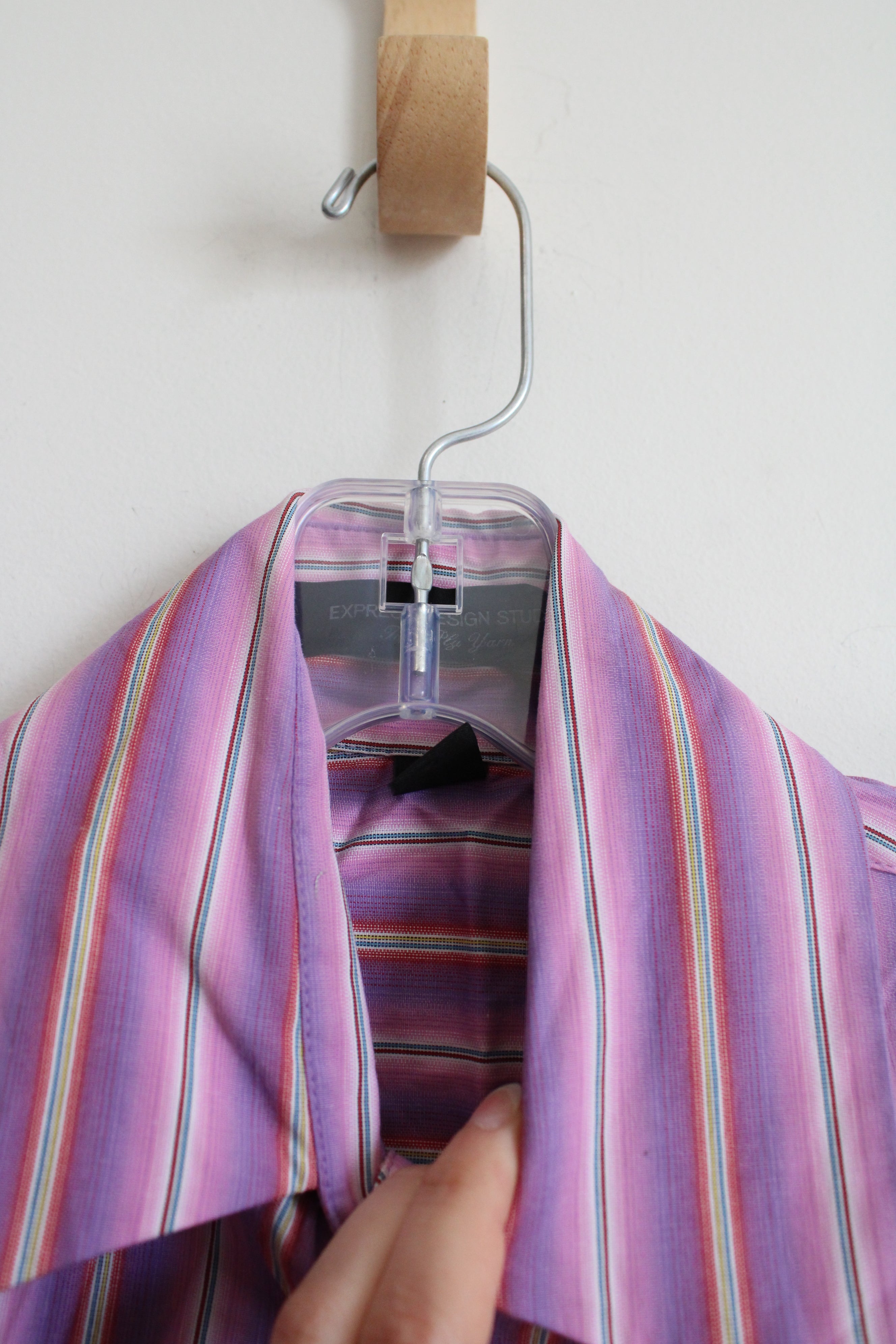 Express Design Studio Classic Purple Pink Striped Button Down Shirt | 2