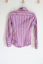 Express Design Studio Classic Purple Pink Striped Button Down Shirt | 2