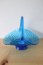 Bright Blue Hobnail Glass Basket