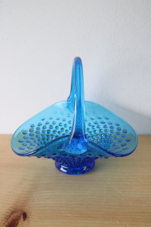 Bright Blue Hobnail Glass Basket