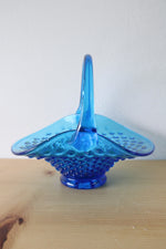 Bright Blue Hobnail Glass Basket