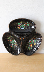 Vintage Black Japanese Ceramic Divided Dish
