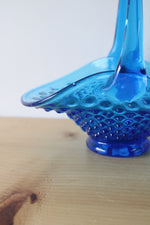 Bright Blue Hobnail Glass Basket