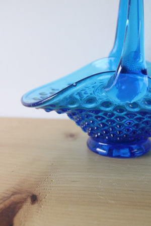 Bright Blue Hobnail Glass Basket