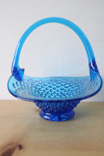 Bright Blue Hobnail Glass Basket