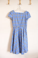 Girstunm Blue Black & White Plaid Dress | S
