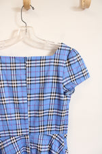 Girstunm Blue Black & White Plaid Dress | S
