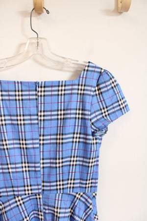 Girstunm Blue Black & White Plaid Dress | S