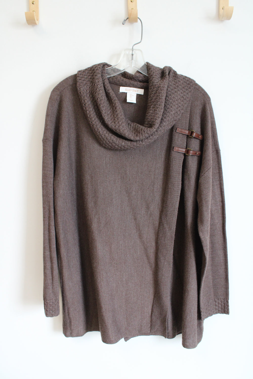 Ellen Tracy Brown Cowl Neck Sweater | L