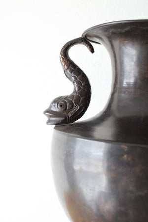 Heavy Solid Brass Made In India Fish Handle Large Urn Vase