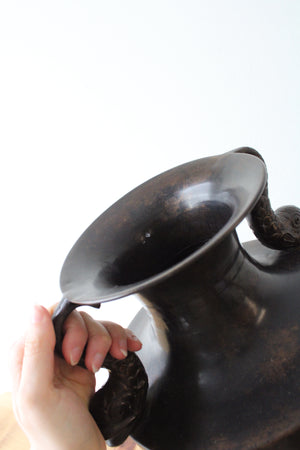 Heavy Solid Brass Made In India Fish Handle Large Urn Vase