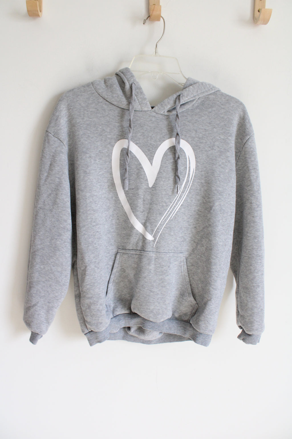 Shein Gray White Heart Graphic Design Hoodie | S