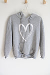 Shein Gray White Heart Graphic Design Hoodie | S