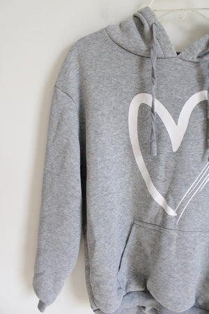 Shein Gray White Heart Graphic Design Hoodie | S