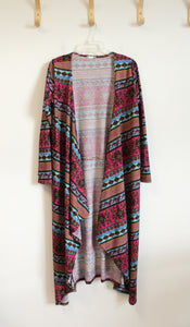 Multi-Colored Patterned Knit Long Cardigan | L