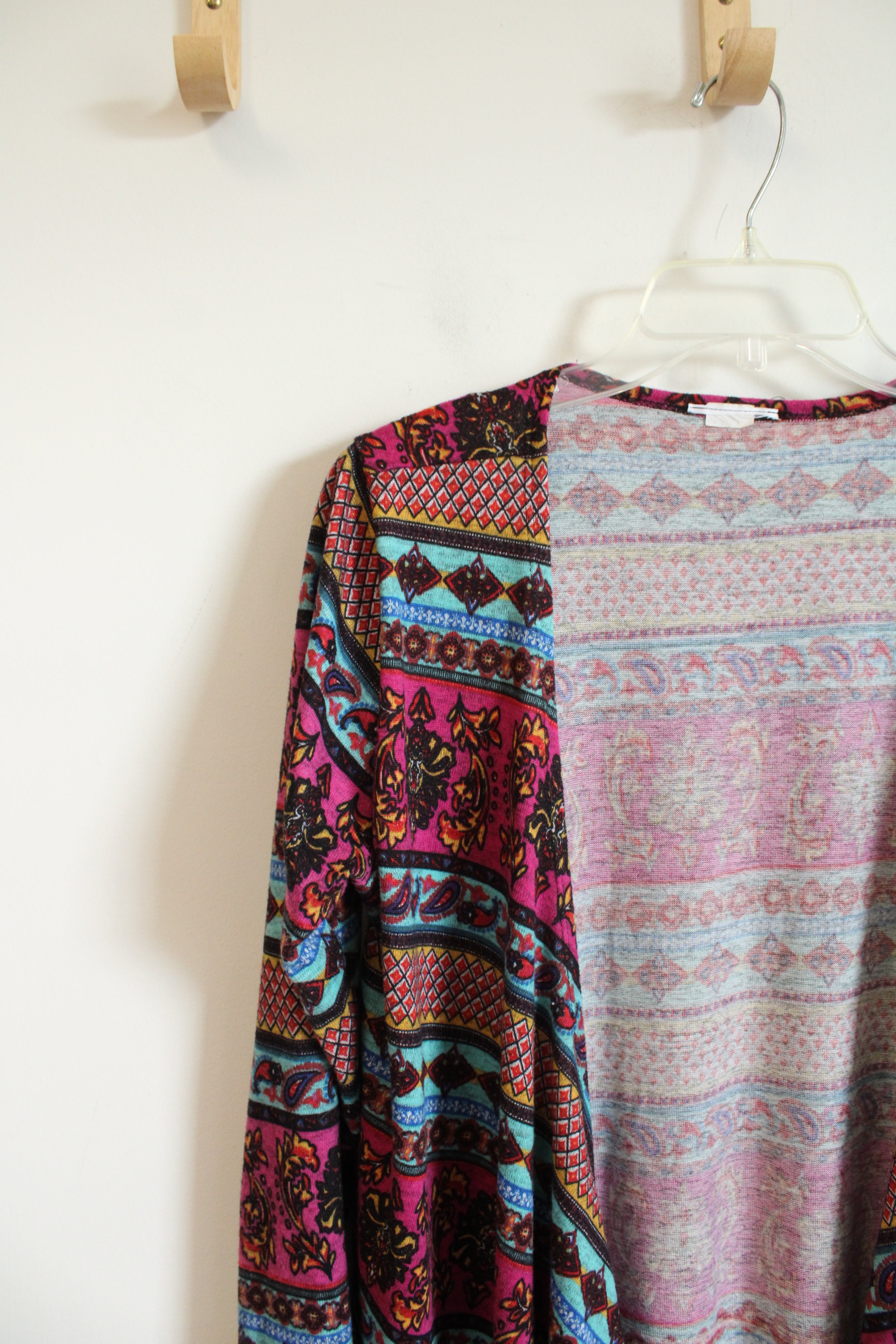 Multi-Colored Patterned Knit Long Cardigan | L