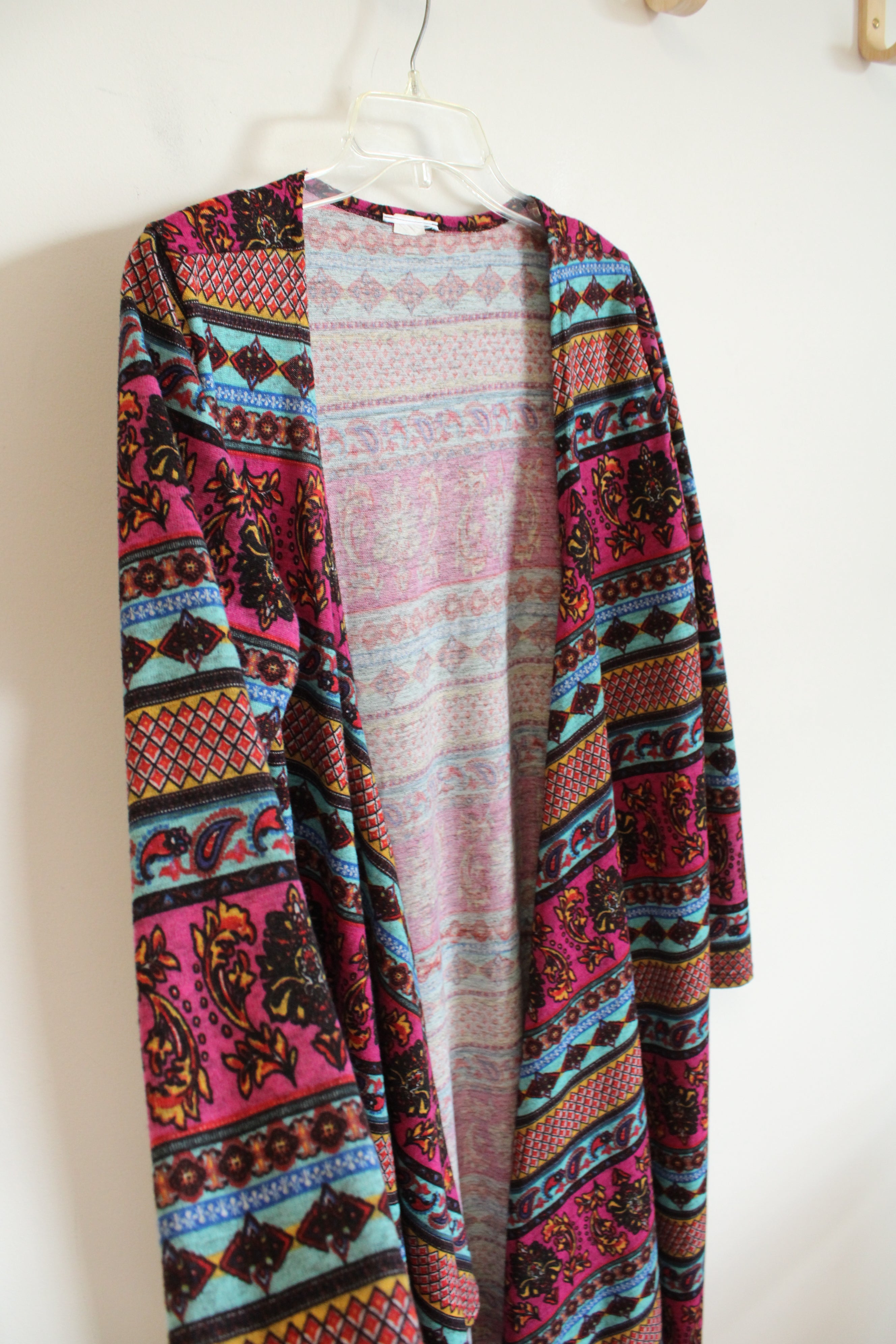 Multi-Colored Patterned Knit Long Cardigan | L